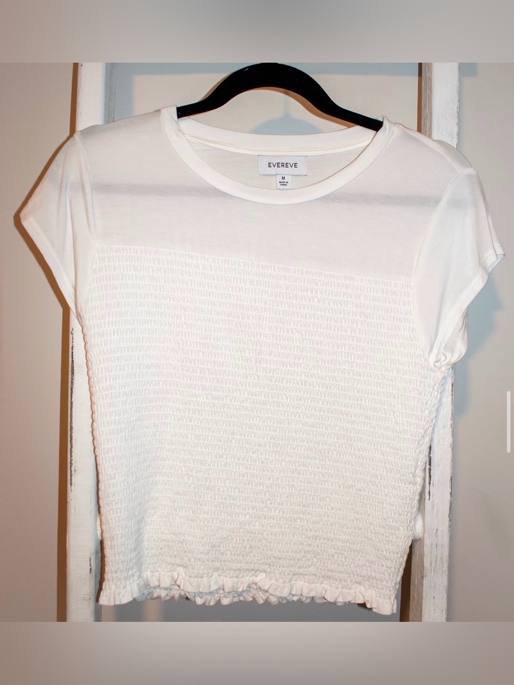 Evereve White Smocked Short Sleeve Top
